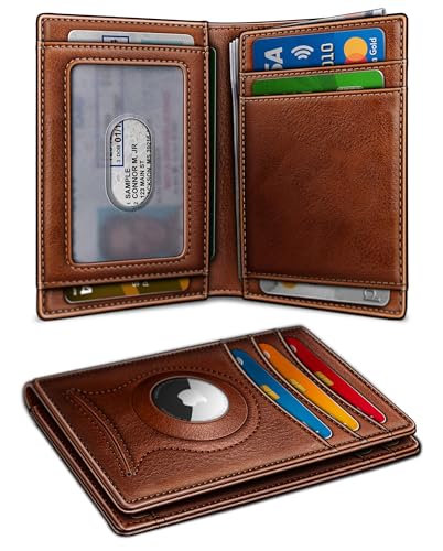 BULLIANT Slim Leather Wallet For Men 12Cards Magnetic Closure RFID Blocking - color: Brick Brown8272