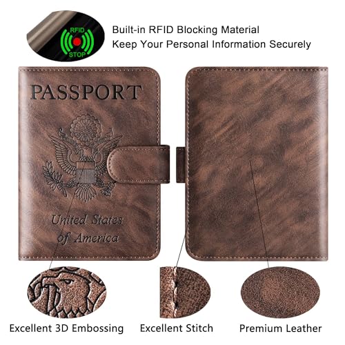 LOHASLIFE Passport Holder for Travel, Rfid Blocking Passport Cover Wallet - color: 120#Coffee