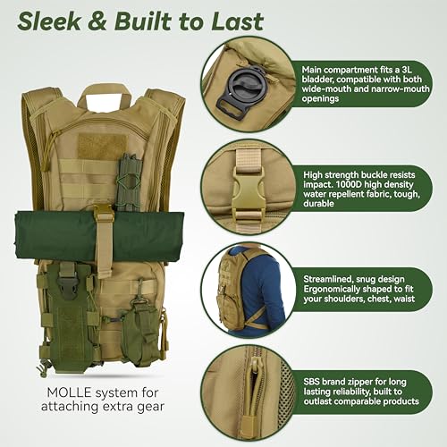 MARCHWAY Tactical Molle Hydration Pack Backpack with 3L TPU Water Bladder, Military Daypack for Cycling, Hiking, Running, Climbing, Hunting, Biking - color: Tan