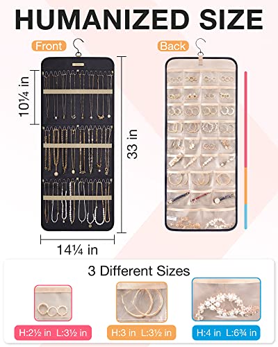 BAGSMART Hanging Jewelry Organizer Necklace/Earring/Ring 2-Sided L Black - color: Black, size: L