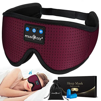 MUSICOZY 3D Sleep Headphones Bluetooth 5.4 Breathable Sleep Eye Mask - color: Maroon Red