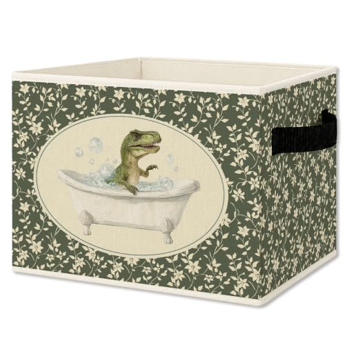 Green Floral Dinosaur Bathroom Storage Bins Box Collapsible Basket - color: Color35