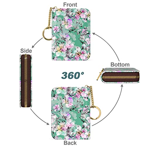 Nipichsha Women's Small RFID Blocking Credit Card Wallet, Plum Flower, Leather, Slim and Compact Size, 12-Slot with Privacy Protection - color: Plum Flower