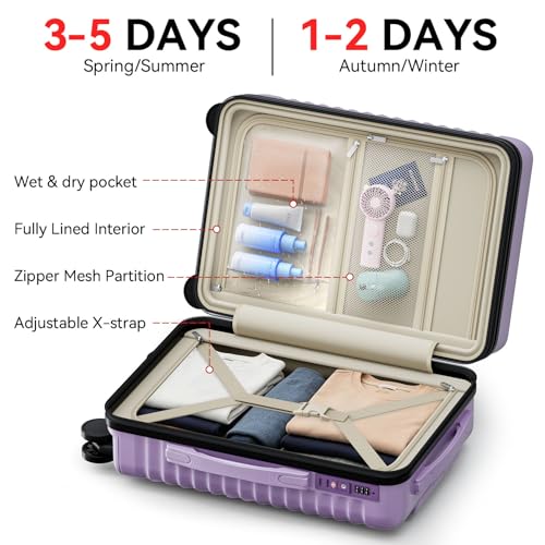 Carry On Luggage, Expandable PC HardShell Suitcase, Lilac, 20 in - color: Lilac, size: 20in