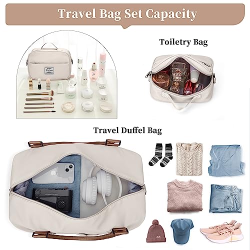Weekender Bags for Women, Personal Item Travel Bag with Shoes Compartment - color: Beige & Brown, size: Large
