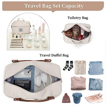 Weekender Bags for Women, Personal Item Travel Bag with Shoes Compartment - color: Beige & Brown, size: Large
