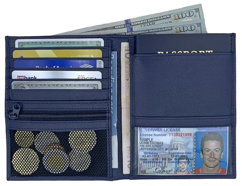 Deluxe Personalized Monogrammed Navy RFID Leather Passport Wallet - color: Navy, style: Deluxe
