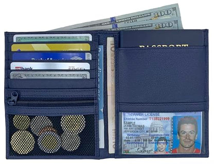 Deluxe Personalized Monogrammed Navy RFID Leather Passport Wallet - color: Navy, style: Deluxe