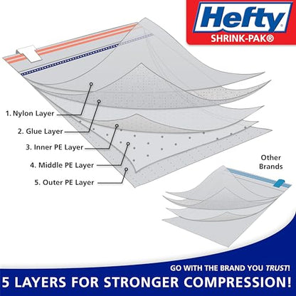 Hefty Shrink-Pak Large Travel Bags - Airtight Storage Bags for Maximum Space Saving, Travel Essentials, Ideal for Packing, Durable, Reliable Compression with Sealed Protection - size: 6 Large Travel Bags