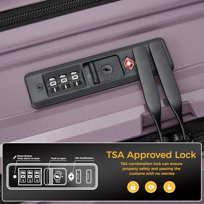 20 Inch Hardside Carry On Luggage Laptop Compartment, Expendable Suitcase - color: Purple