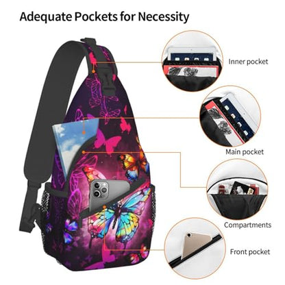 Butterflies Sling Bag Crossbody Sling Backpack for Women Men Travel Hiking Daypack Chest Shoulder Bag - color: 24