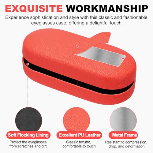 PATIKIL Hard Shell Eyeglasses Case, PU Leather Large Glasses Case Litchi Grain Protective Sunglasses Organizer for Women Men - color: Red