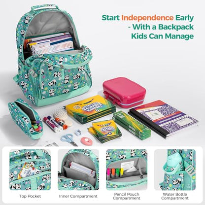 Choco Mocha Panda Backpack Set Kids Backpacks for Girls, Girls Backpack with Lunch Box & Water Bottle, Elementary School Bookbag Age 6-8 17 Inch, Green - color: Panda Green
