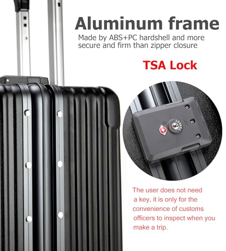 feilario PC Hardside Carry On Luggage, Aluminum Frame, TSA Lock, Cup Holder - color: A2-Jet Black (zipperless closure), size: 20.8"