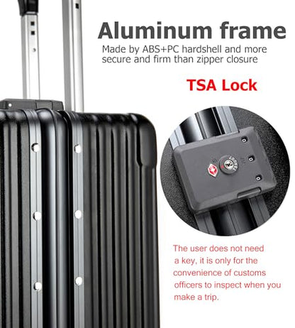 feilario PC Hardside Carry On Luggage, Aluminum Frame, TSA Lock, Cup Holder - color: A2-Jet Black (zipperless closure), size: 20.8"