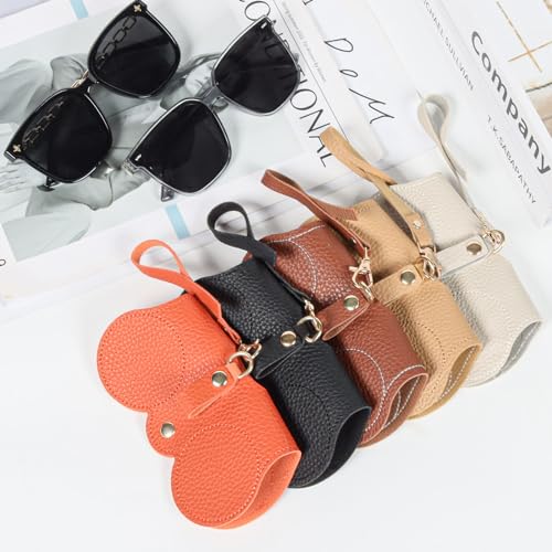 Soft Leather Sunglasses Bag, Portable Leather Glasses Case Holder Sunglasses Pouch, glasses Organizer Bag with Strap - color: Orange