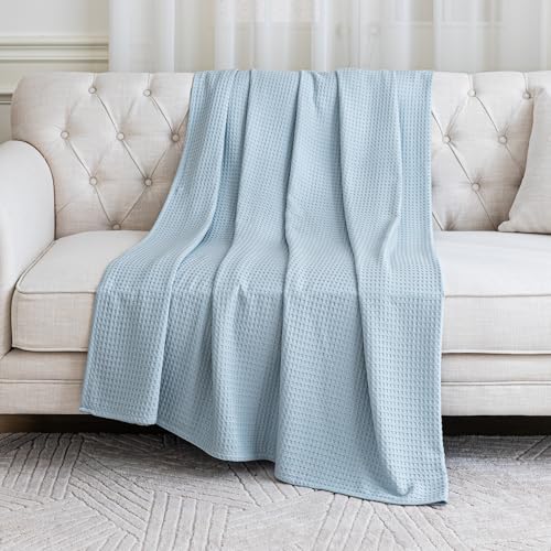 Amazon Basics Waffle 100% Viscose from Bamboo Blanket, Throw, Blue - color: Blue, size: Throw