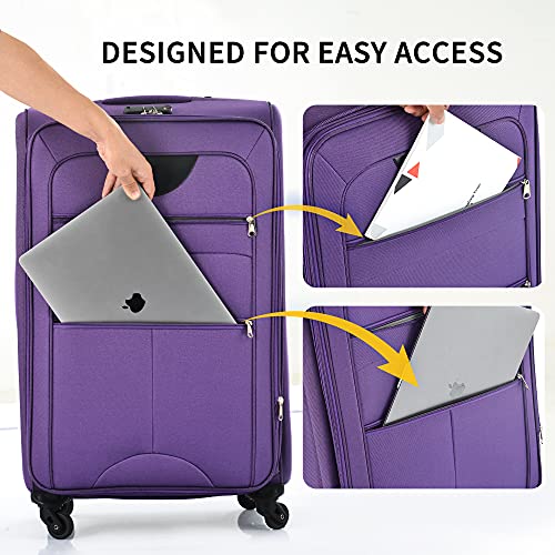 Merax Suitcase Set Softside 3-Piece Expandable Luggage with Travel Bag - color: Purple(22/26/30/Bags)