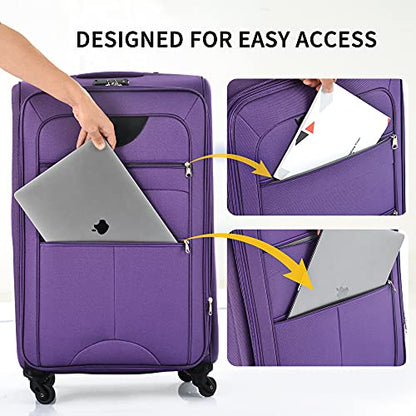 Merax Suitcase Set Softside 3-Piece Expandable Luggage with Travel Bag - color: Purple(22/26/30/Bags)