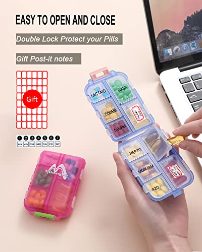 4PS Travel Pill Organizer 10 Compartment Folding Small Pill Case Four Color - color: Dark Red + Gray + Pink + Blue