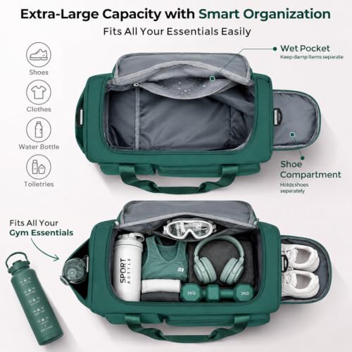 FIORETTO Women's Gym Duffle Bag with Shoes Compartment, 30L Capacity, Ideal for Travel, Gym, Sports, Duffel, Weekender - color: Turquoise, style: Gym Bag