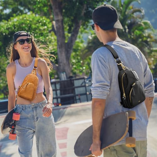 Kattee Sling Bag for Women, Leather Crossbody Bags for Travel, Black - color: Black
