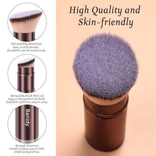 Makeup Brush Retractable Kabuki Face Brushes Portable Travel Blush Brush - style: Flat-Angle-Brown