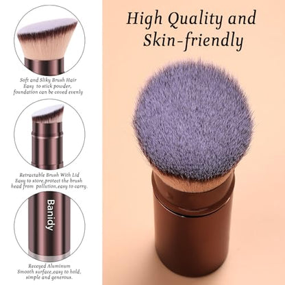 Makeup Brush Retractable Kabuki Face Brushes Portable Travel Blush Brush - style: Flat-Angle-Brown