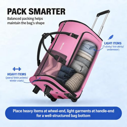 DEVPNR Rolling Garment Bags for Travel 59L, Pink - color: Pink