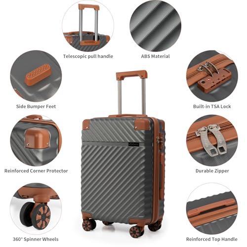 Cosbarn Luggage Sets 5 Pcs Suitcases with Wheels, 20"/24"/28",Gray - color: Gray, size: 5 Piece Sets (20/24/28/Db/Tb)