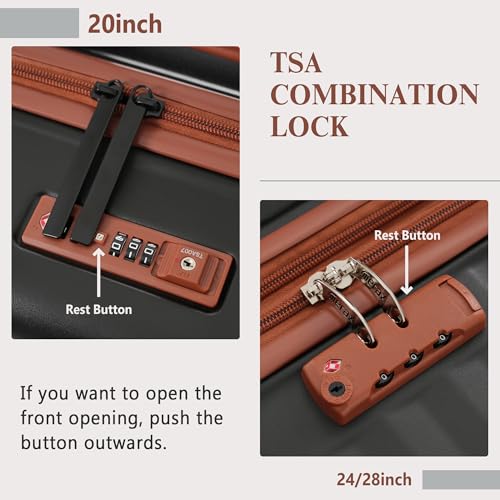 Merax 5 Piece Luggage Set,Front Opening Hardside Suitcase Set,Black - color: Black and Brown, size: 5 Piece(20/24/28/DB/TB)