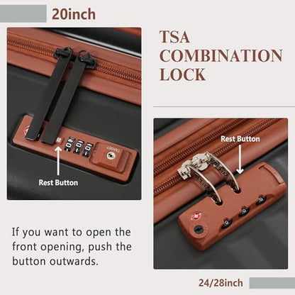 Merax 5 Piece Luggage Set,Front Opening Hardside Suitcase Set,Black - color: Black and Brown, size: 5 Piece(20/24/28/DB/TB)
