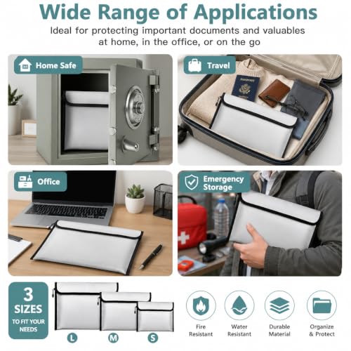 Fireproof Document Pouches for Important Papers and Valuables