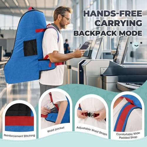 RAINSMORE Padded Car Seat Travel Bag for Airplane Car Seat Backpack, Blue - color: Blue&Black