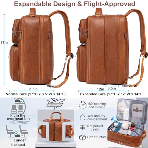 weiatas 3-in-1 Vegan Leather Convertible Laptop Bag for Men Women, Expandable Travel Backpack Work Briefcase Messenger Bag - color: Brown