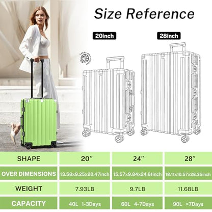 Krute Zipperless Luggage 28inch Checked Hard Shell Suitcases with Wheels - color: Green, size: Large (28 Inch)