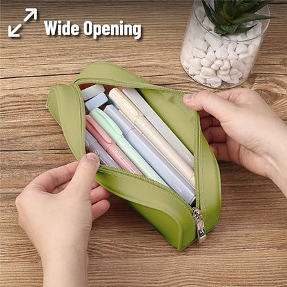 Mr. Pen- Silicone Pencil Case, Aesthetic Pencil Bag for Women, Makeup Pouch - color: Olive Green