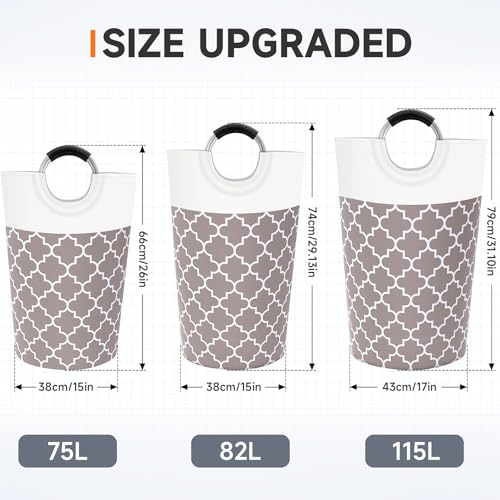 Large Laundry Basket, 115L Tall Collapsible Hamper with Handles, Khaki - color: Khaki, size: 115l