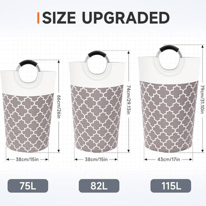 Large Laundry Basket, 115L Tall Collapsible Hamper with Handles, Khaki - color: Khaki, size: 115l