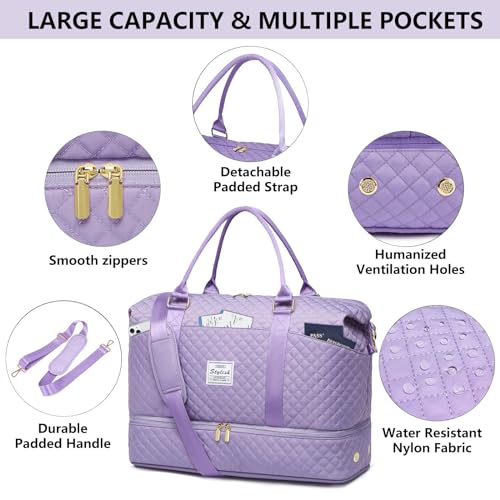 Travel Weekender Duffle Bag for Women: Overnight Bags with Shoe Compartment - color: 2-Purple, size: Large