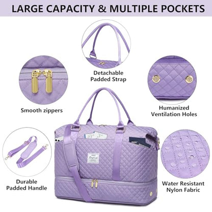 Travel Weekender Duffle Bag for Women: Overnight Bags with Shoe Compartment - color: 2-Purple, size: Large