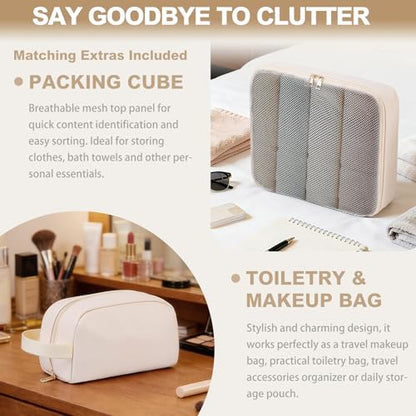 3‑PCS Leather Duffle Bag for Travel, Weekender Overnight Gym Bag Men Women - color: White