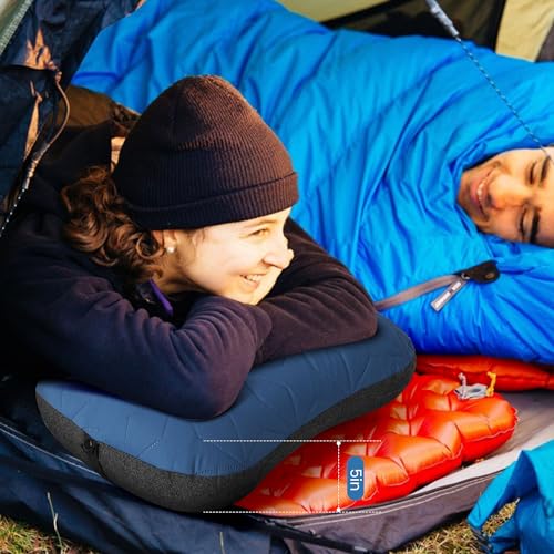 UWILLION Inflatable Camping Pillow with Removable Washable Cover, Ultralight Compact Air Pillow for Backpacking, Hiking, Travel & Camping, Ergonomic Neck and Lumbar Support Blow Up Pillow – Blue - color: Blue