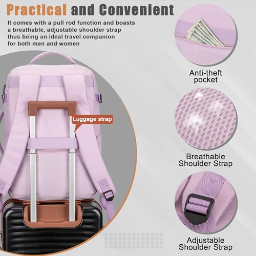 40L Travel Backpack, Flight Approved Carry On Laptop Backpack - color: Purple, size: Large