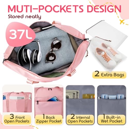 Duffle Bag for Travel with Trolley Sleeve, Gym Bag, Pink - color: Pink