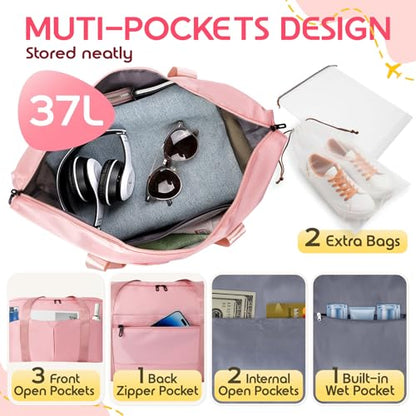 Duffle Bag for Travel with Trolley Sleeve, Gym Bag, Pink - color: Pink