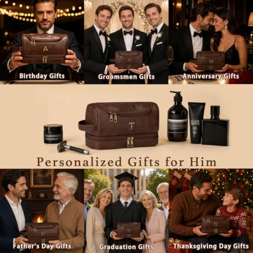 Personalized Toiletry Bag for Men, Initial Custom Gifts for Men - style: T