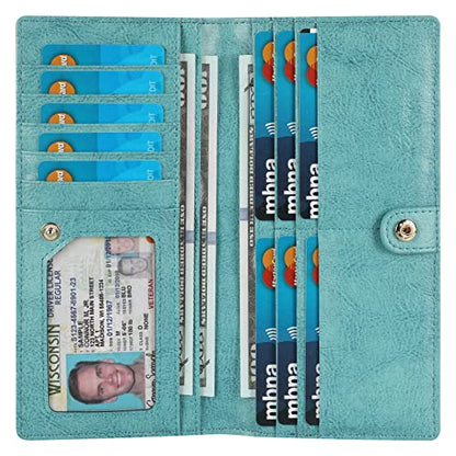 Lavemi Ultra Slim Thin Leather Women Wallet RFID Blocking Credit Card Holder Bifold Long Ladies Billfold - color: 1-waxed Light Green