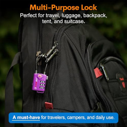 Forge TSA Approved Luggage Locks, Open Alert Cable Lock, Purple, 4 Pack - color: Purple4PK