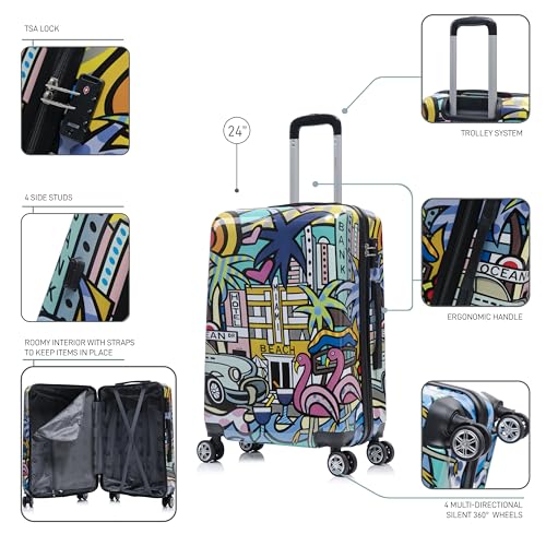 InUSA Miami Print 24-Inch Medium Hardside Spinner Luggage Lightweight Bag - color: Cities, size: 24 Inch